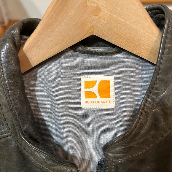 Men's Olive Hugo Boss Orange Leather Jacket - Picture 2 of 4